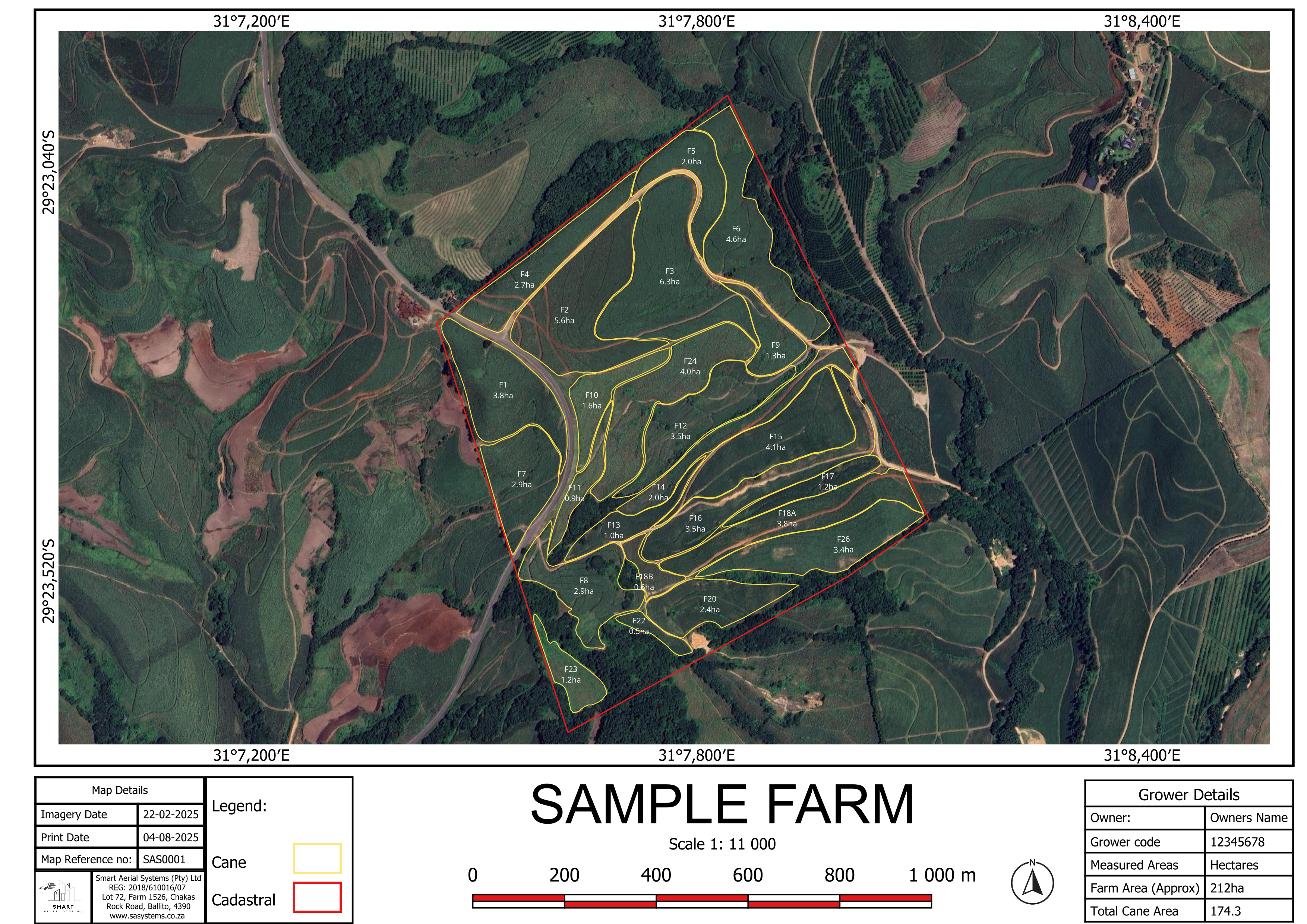 Field mapping and GIS services showing detailed farm boundary and elevation mapping